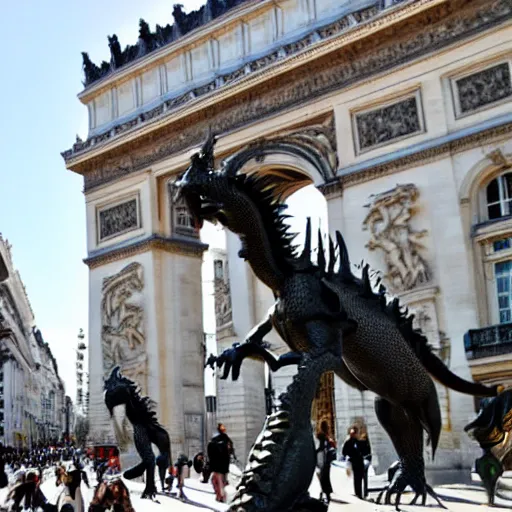 Image similar to Dragons walking down the Champs-Elysees