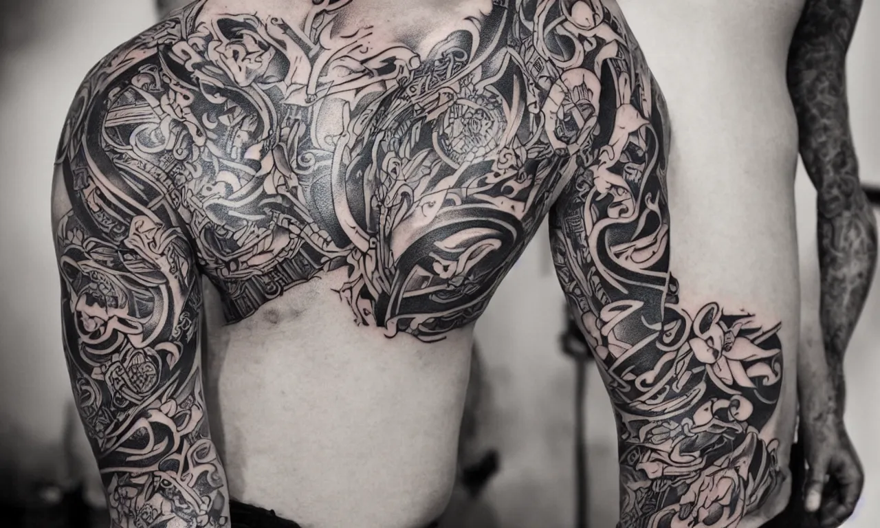 Prompt: a tattoo of yakuza design, hd photography