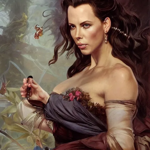 Prompt: a fantasy style portrait painting of kate beckinsale / charlize theron hybrid in the style of francois boucher oil painting unreal 5 daz. rpg portrait, extremely detailed artgerm greg rutkowski alphonse mucha greg hildebrandt tim hildebrandt