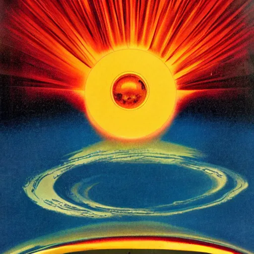 Image similar to 1970s movie poster about the sun expanding and swallowing the earth