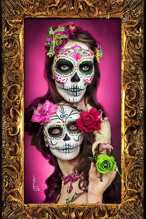 Image similar to Illustration of a sugar skull day of the dead girl, art by Peter Kemp