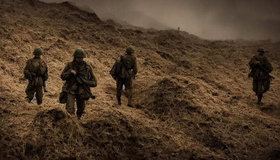 Prompt: ghosts of dead World War 1 soldiers patrolling abandoned trenches, cinematic lighting, IMAX cinematography, 35mm