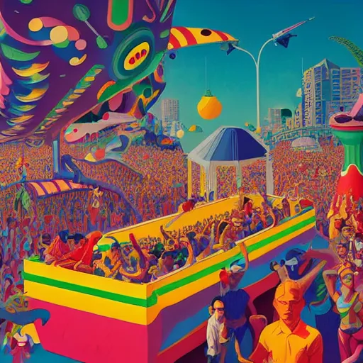 Image similar to carnival in rio de janiero by paolo eleuteri serpieri and tomer hanuka and chesley bonestell and daniel merriam and tomokazu matsuyama, unreal engine, high resolution render, featured on artstation, octane, 8 k, highly intricate details, vivid colors, vector illustration