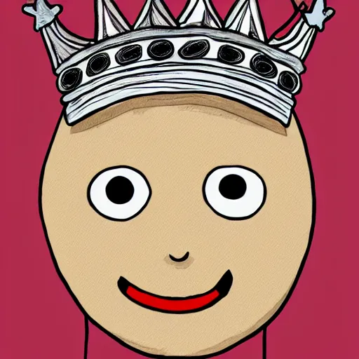 Prompt: A bean with eyes and a mouth, holding a staff, wearing kings crown, cartoon, digital art, ambient lighting, depth of field, drawing,