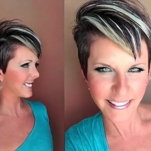 Prompt: short hair fauxhawk heather symmes, youtube