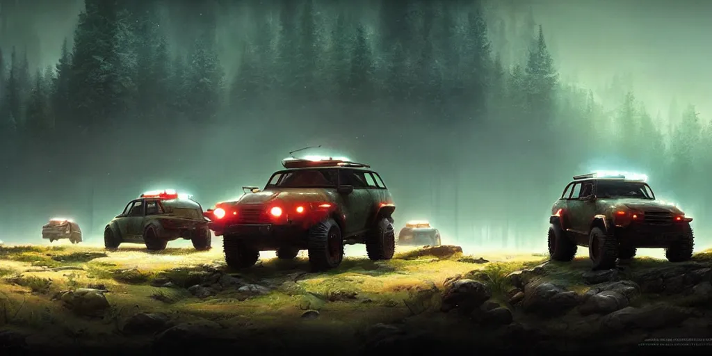 Image similar to a beautiful concept offroad suv, an epic fantasy, dramatic lighting, cinematic, establishing shot, extremely high detail, photorealistic, cinematic lighting, artstation, by simon stalenhag, horizon forbidden west