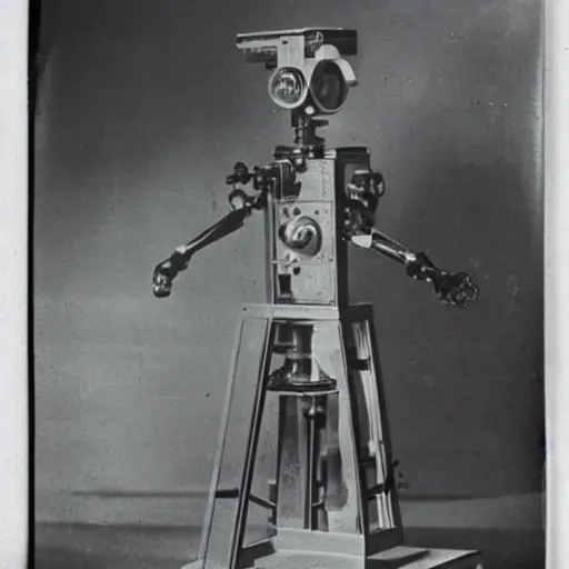 Prompt: grainy 1800s photo of a mechanical apparatus that is projecting a hologram of an artificial intelligence