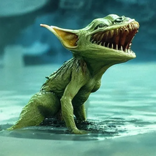 Prompt: a film still of gremlin coming out of water in star wars realistic, detailed