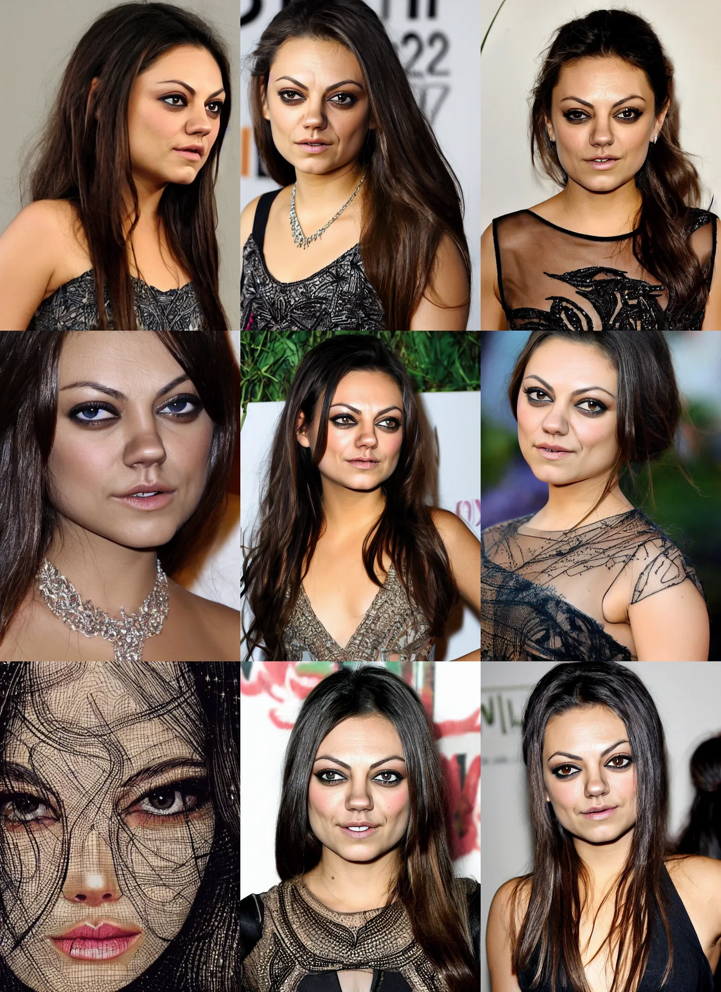 Prompt: 1 0 0 0 s of thin lines forming the face of beautiful mila kunis, glowing image of, fireflies, intricate