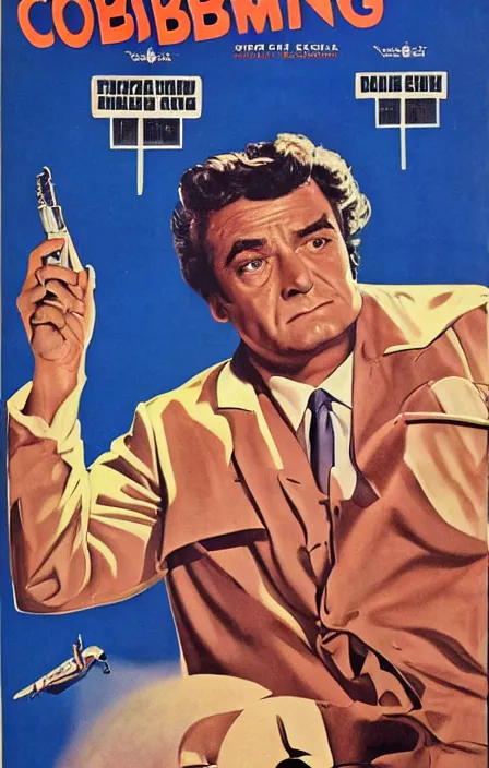 Image similar to columbo in 1 9 5 0 s pulp sci - fi movie poster, retrofuturism, highly detailed, mgm studios, david klein, reynold brown