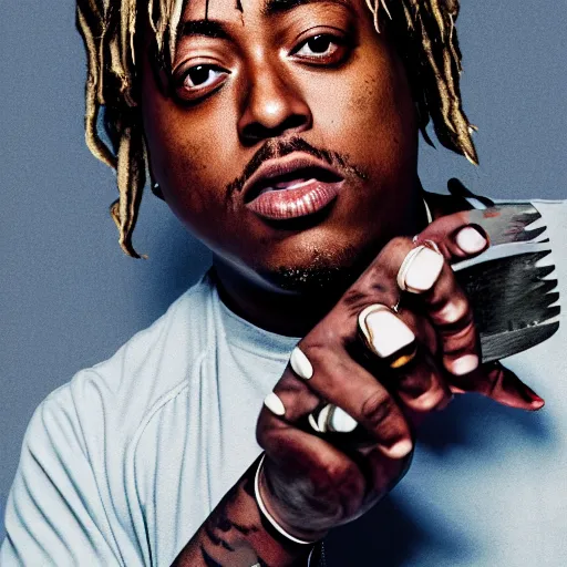 Image similar to juice wrld holding up a knife digital art 4 k the detailed super realistic