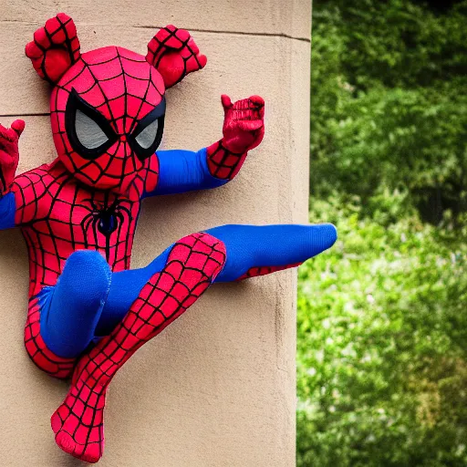 Image similar to high-res photo of a ted bear as Spider Man