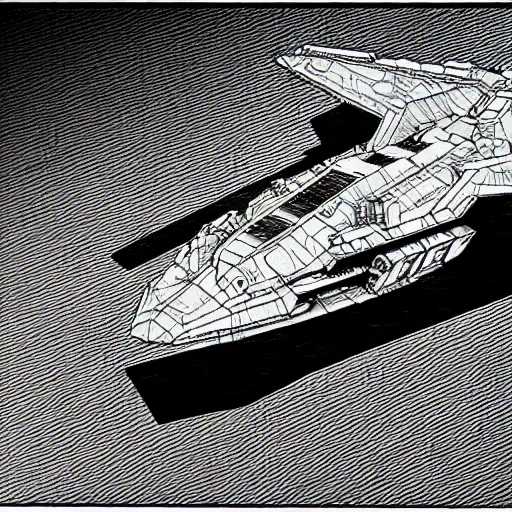 Image similar to full page scan of a sci-fi hellicarrier, stealth technology, blueprint, homeworld ship, military, style of yoji shinkawa, crosshatching, concept art, trending on art station, epic scale + wide angle, rule of thirds, blender, cinematic lighting, hard surface, shadows, depth, art and soul, insdustrial factory, desaturated, 8K matte, poor lighting, concept in the style of blame! manga