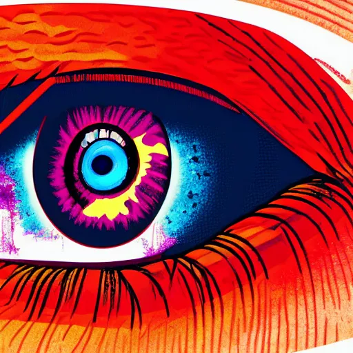 Prompt: landsat infrared image of a manga style eye, detailed, 4k, vector, contrasting colors