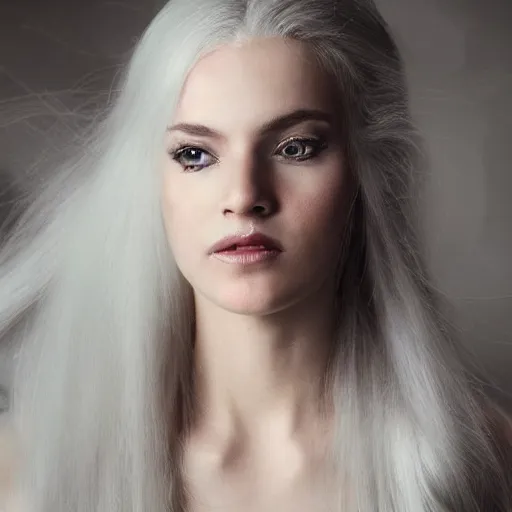 Prompt: a beautiful royal princess with long white hair, very fair, cinematic lighting scant
