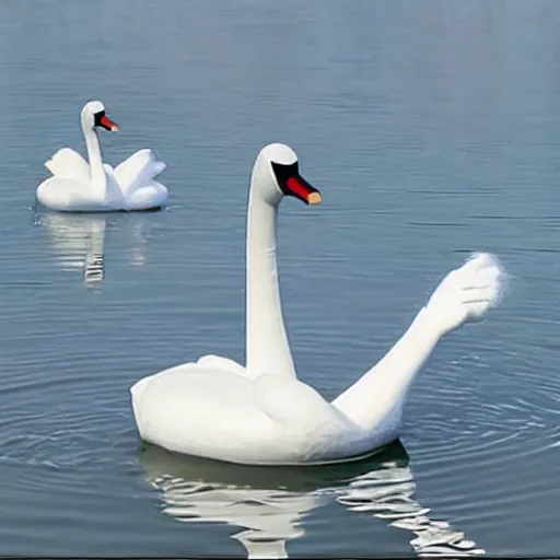 Image similar to elegant robotic swan smimming on water