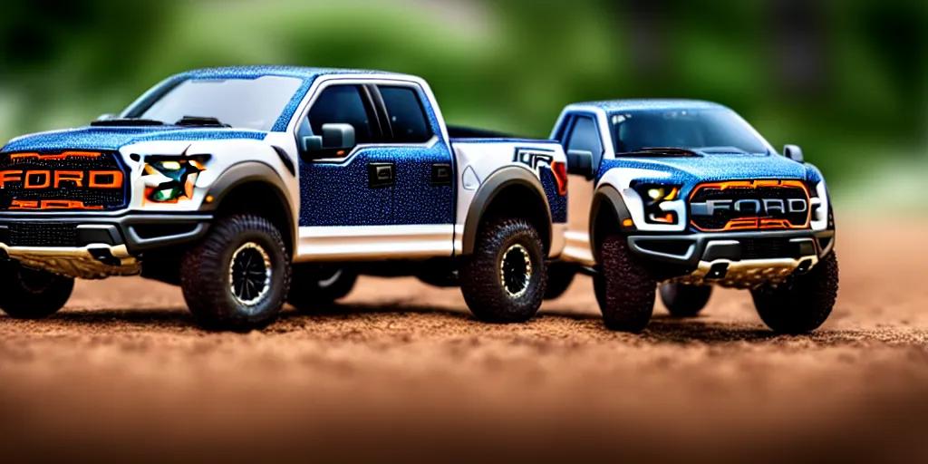 Image similar to Hot Wheels, Ford F-150 Raptor, cinematic, Maxxis, 8k, depth of field, bokeh.