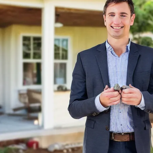 Image similar to real estate agent showing off houses made entirely of dirt