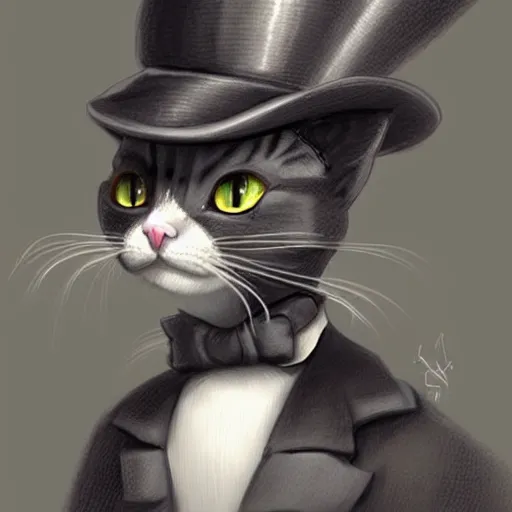 Prompt: A cat with wearing a top hat, stunning visuals, ultra detailed, dynamic lighting, trending on art station, concept art,