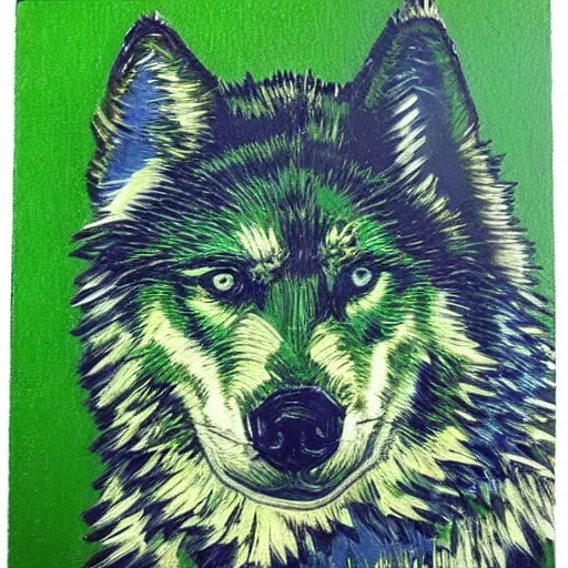 Image similar to green wolf, style of van gogh