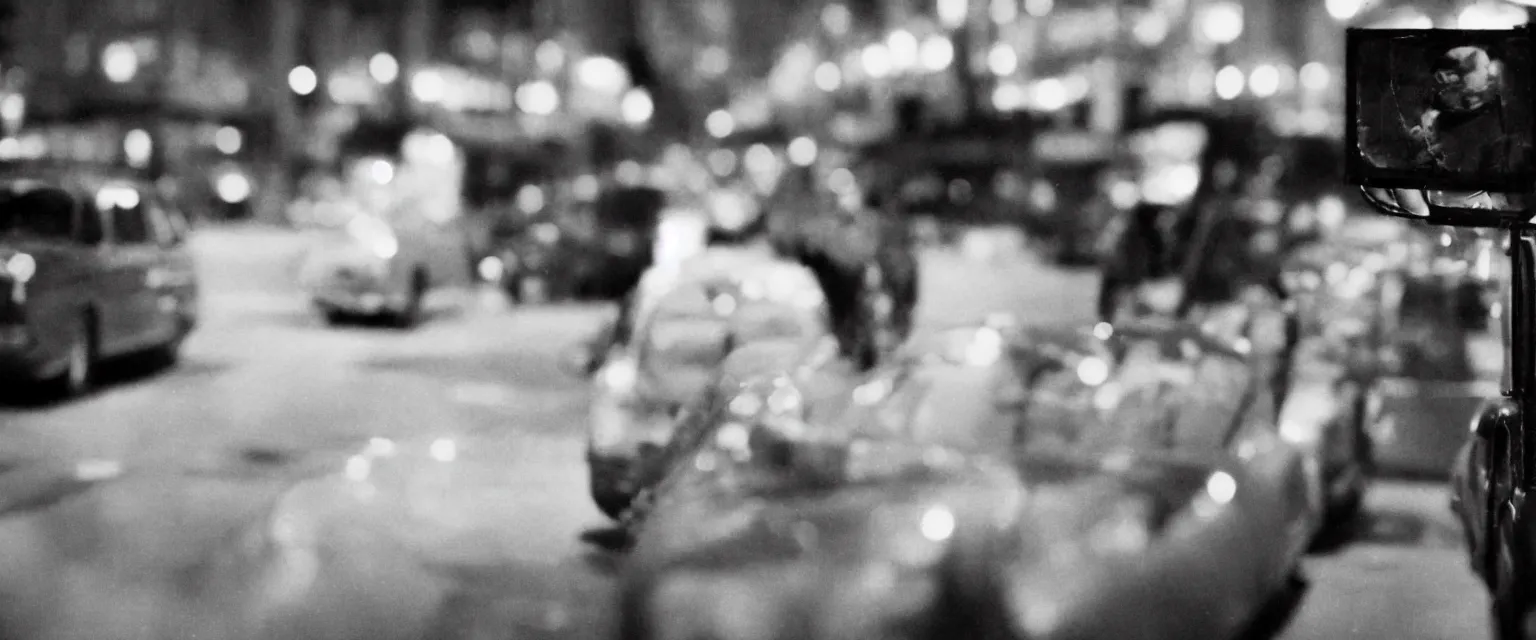 Image similar to detailed sharp photograph in the style of popular science circa 1 9 5 5 and gregory crewdson of a portrait of overweight taxi driver 2 0 0 mm lens heavy bokeh at night