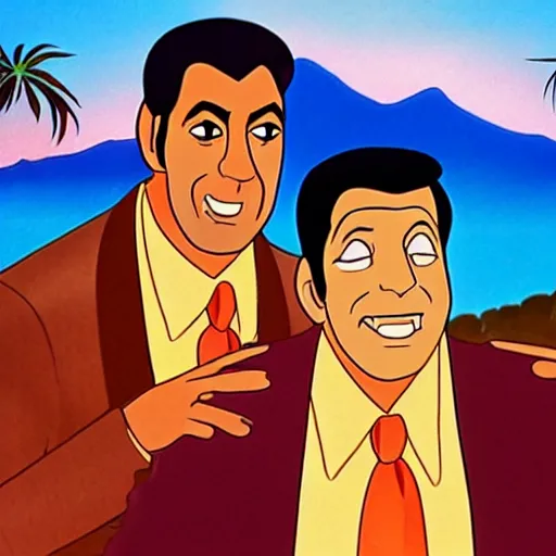 Prompt: Dean Martin and Jerry Lewis in the style of Road to Eldorado