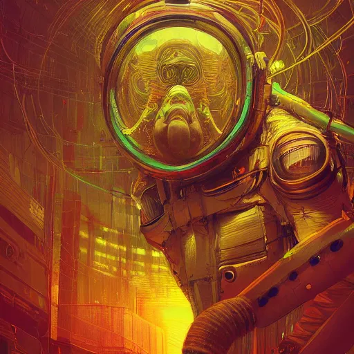 Image similar to hyperrealistic portrait of a squid monster astronaut, full body portrait, well lit, intricate abstract. cyberpunk, intricate artwork, by Tooth Wu, wlop, beeple. octane render,in the style of Jin Kagetsu, James Jean and wlop, highly detailed, sharp focus, intricate concept art, digital painting, ambient lighting, 4k, artstation