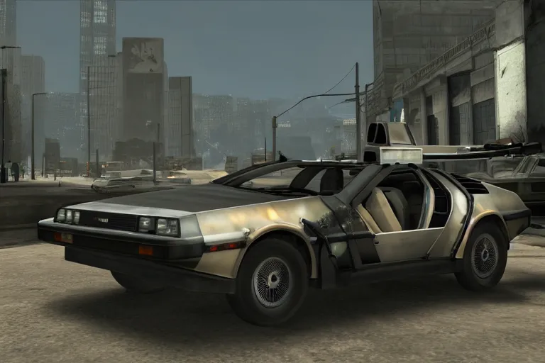 Prompt: delorean in half - life 2