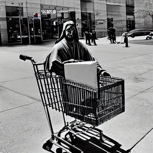 Image similar to a photograph of shopping cart jesus : savior of the downtrodden