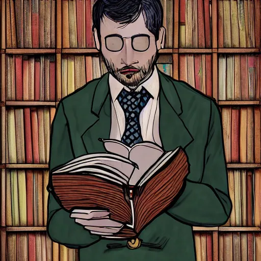 Prompt: a book man reading himself, digital art