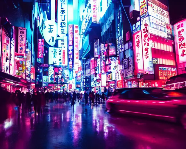 Prompt: futuristic tokyo crowded night street with neon signs by pixar, the animatrix, atmospheric, cinematic composition, 8 k, cinematic lighting, blade runner