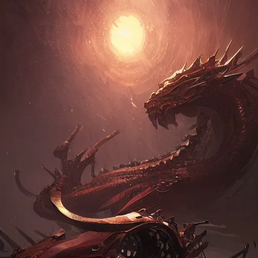 Prompt: mechanical king of dragon, elden ring, by greg rutkowski