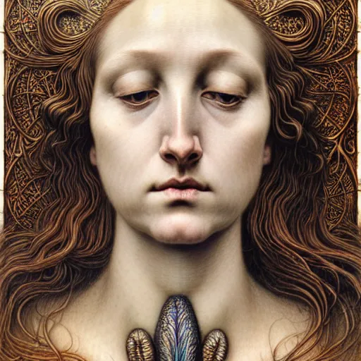 Image similar to detailed realistic beautiful young medieval queen face portrait by jean delville, iris van herpen and marco mazzoni, art forms of nature by ernst haeckel, art nouveau, symbolist, visionary, gothic, pre - raphaelite