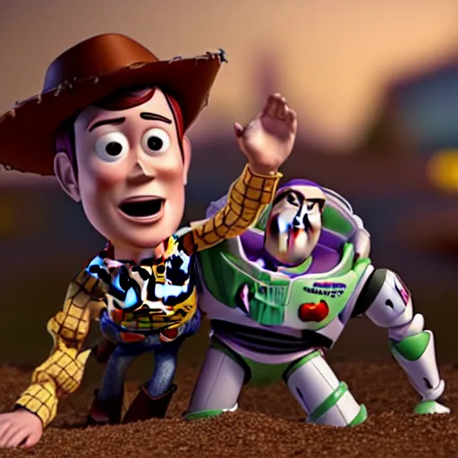 Image similar to the world of toy story post apocalypse, hd hyper detailed cgi animation, digital portrait