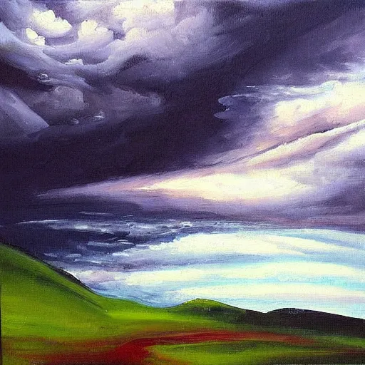 Image similar to “stormy weather by town oil panting”