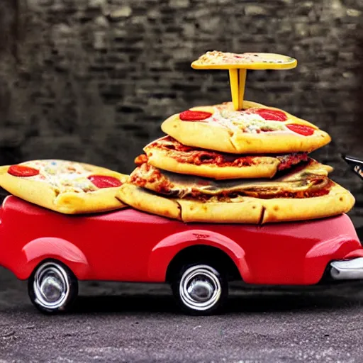 Image similar to car made of pizza, photo, detailed, 4k