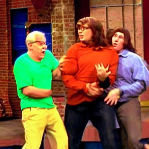 Image similar to scooby - doo attacking people on the jerry springer show