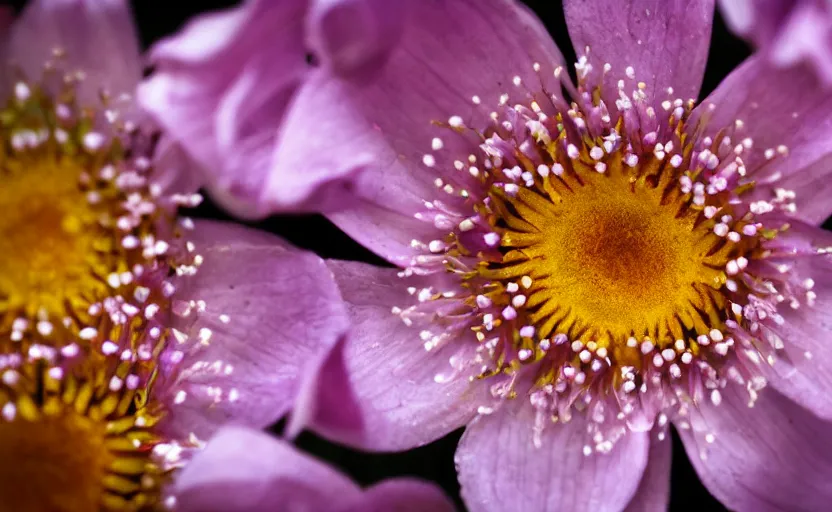 Image similar to macro depth of field beautiful flowers with cyborg eyes in the middle