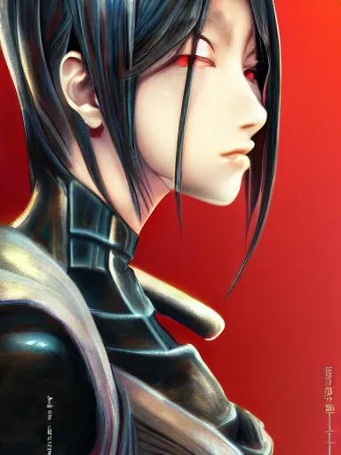 Image similar to detailed side profile anime painting of a black cyber punk girl, realistic, artstation, digital painting, in the style fo jisu, ayami kojima, artem demura