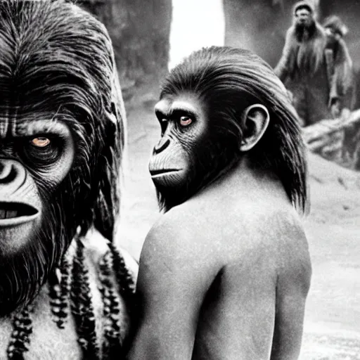 Image similar to still of planet of the apes 1 9 6 8 but in madrid