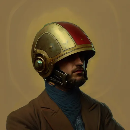 Prompt: portrait of a vicotrian doctor in suit with helmet by darek zabrocki and greg ruthkowski, alphonse mucha, simon stalenhag and cinematic and atmospheric, concept art, artstation, trending on artstation