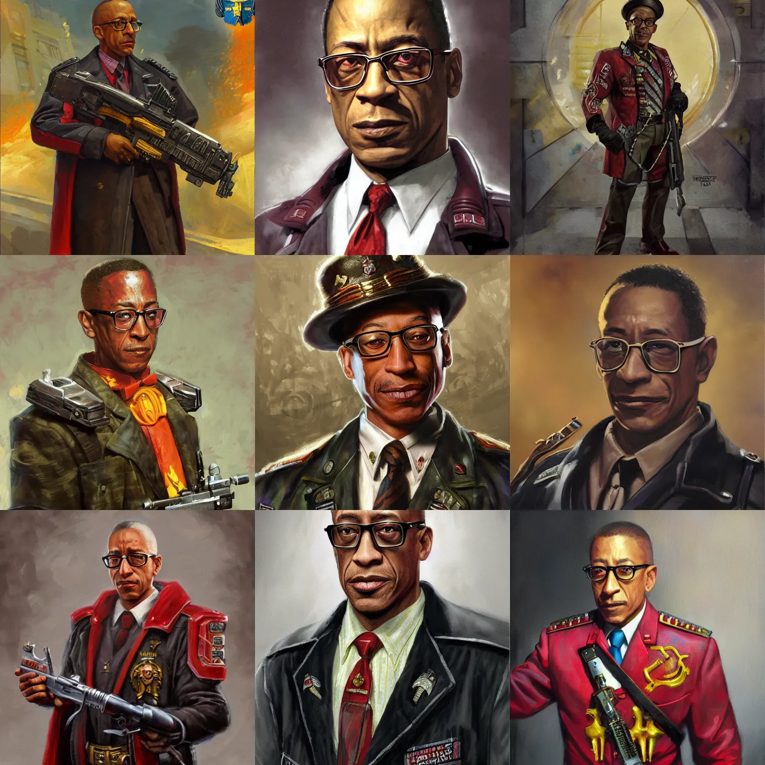 Prompt: Gus Fring as a Commisar, warhammer 40k, character portrait art by Donato Giancola, Craig Mullins, digital art, trending on artstation