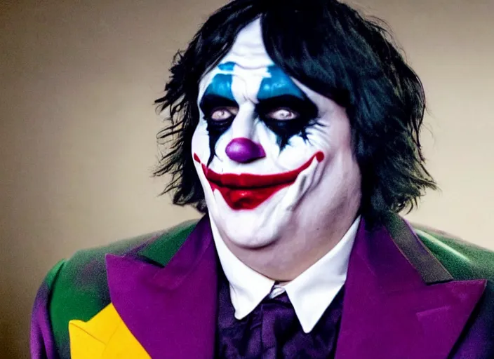 Image similar to film still of andy milonakis as the joker in the new batman movie, 4 k