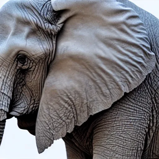 Image similar to elephant with horn in its head, ultra - realistic, elephant wrinkles, face close - up, 8 k.