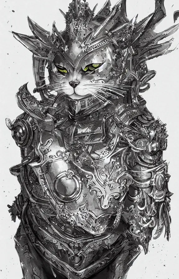 Prompt: an concept art of the cat king, pale hair, one eye, intricate details, detailed face, detailed armour, artstation, epic pose, ambient light, by eiichiro oda