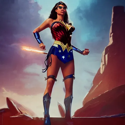 Image similar to a potrait of Mia Khalifa as Wonder Woman by Greg Rutkowski, Sung Choi, Mitchell Mohrhauser, Maciej Kuciara, Johnson Ting, Maxim Verehin, Peter Konig, Zack Snyder, 8k photorealistic, cinematic lighting, HD, high details, dramatic, trending on artstation,