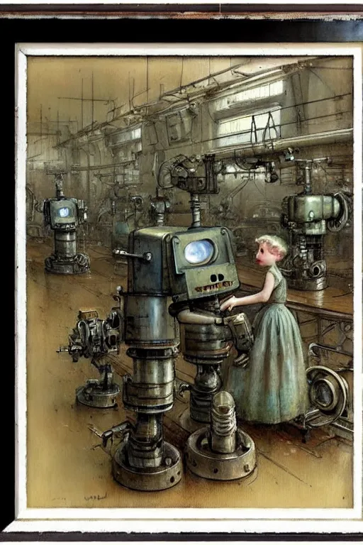 Prompt: ( ( ( ( ( 1 9 5 0 s robot factory interior. muted colors. ) ) ) ) ) by jean - baptiste monge!!!!!!!!!!!!!!!!!!!!!!!!!!!!!!