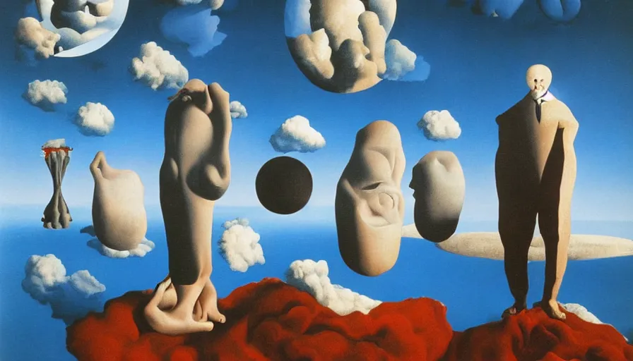 Image similar to parallel universe between forbidden knowledge and maddening strangeness by salvadore dali and rene magritte, extremely high detail, 8 k