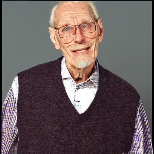 Image similar to A photograph of old Jerma985 in his eighties who looks like Jerma985 wearing a sweater vest in the 2010s, Jerma985, looks like Jerma985, taken in the late 2010s, taken on a 2010s Camera, realistic, hyperrealistic, very realistic, highly detailed, very detailed, extremely detailed, detailed, digital art, trending on artstation, headshot and bodyshot, detailed face, very detailed face