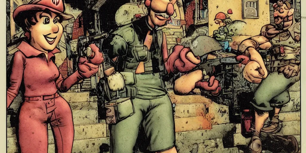 Image similar to mario and princess peach are in resident evil by richard corben